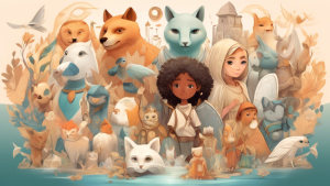 Create an imaginative and artistic illustration showcasing a collection of diverse characters, each representing different names that mean 'guardian.' Incl