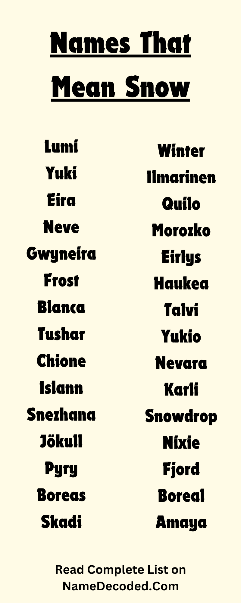 Names That Mean Snow (Infographic)