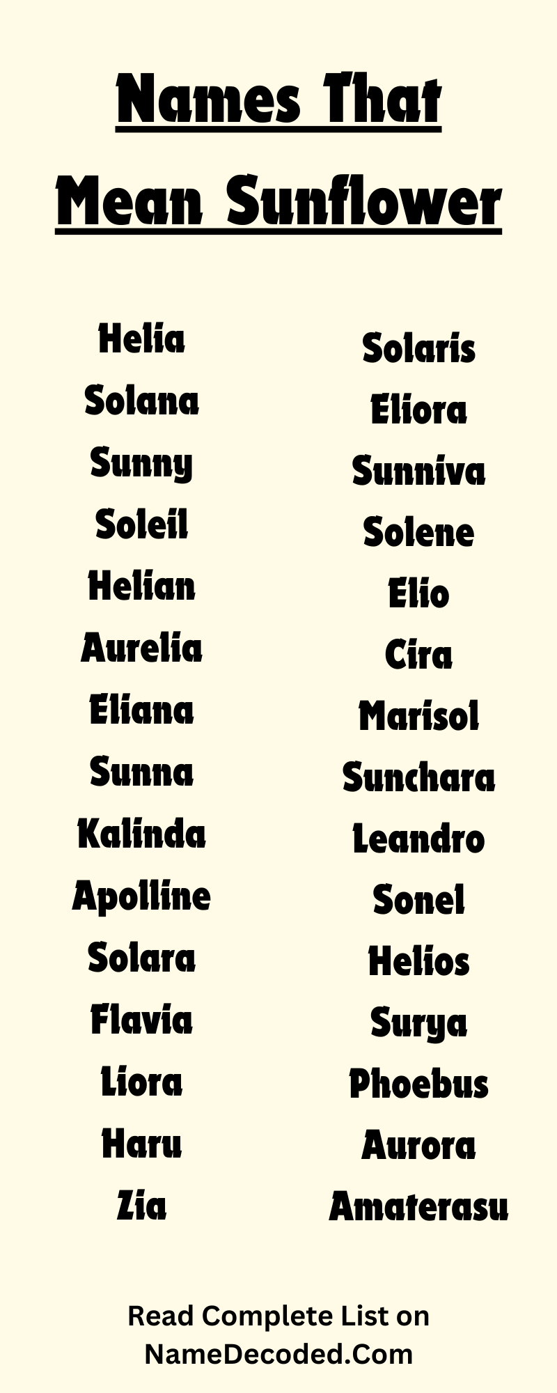 Names That Mean Sunflower (Infographic)